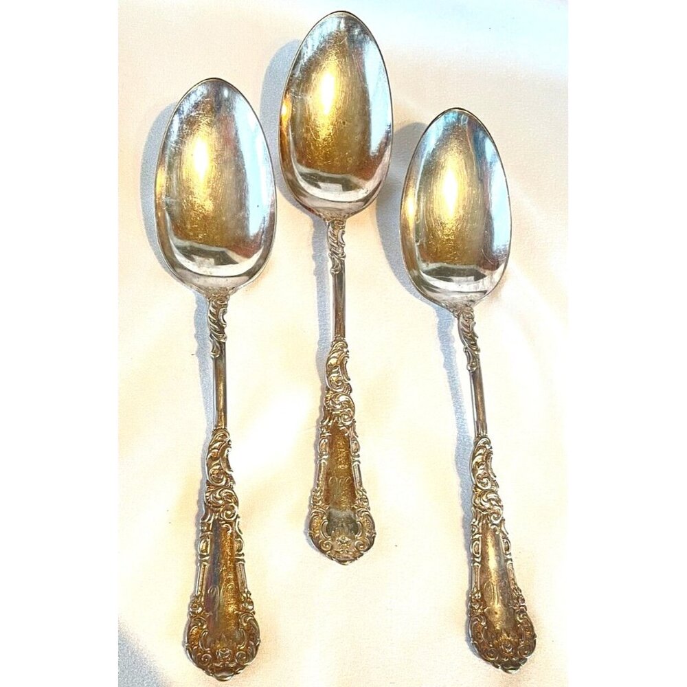 3 Antique Wm. Rogers Yale I Silverplate Serving Spoons  M Monogram 1894 Pattern